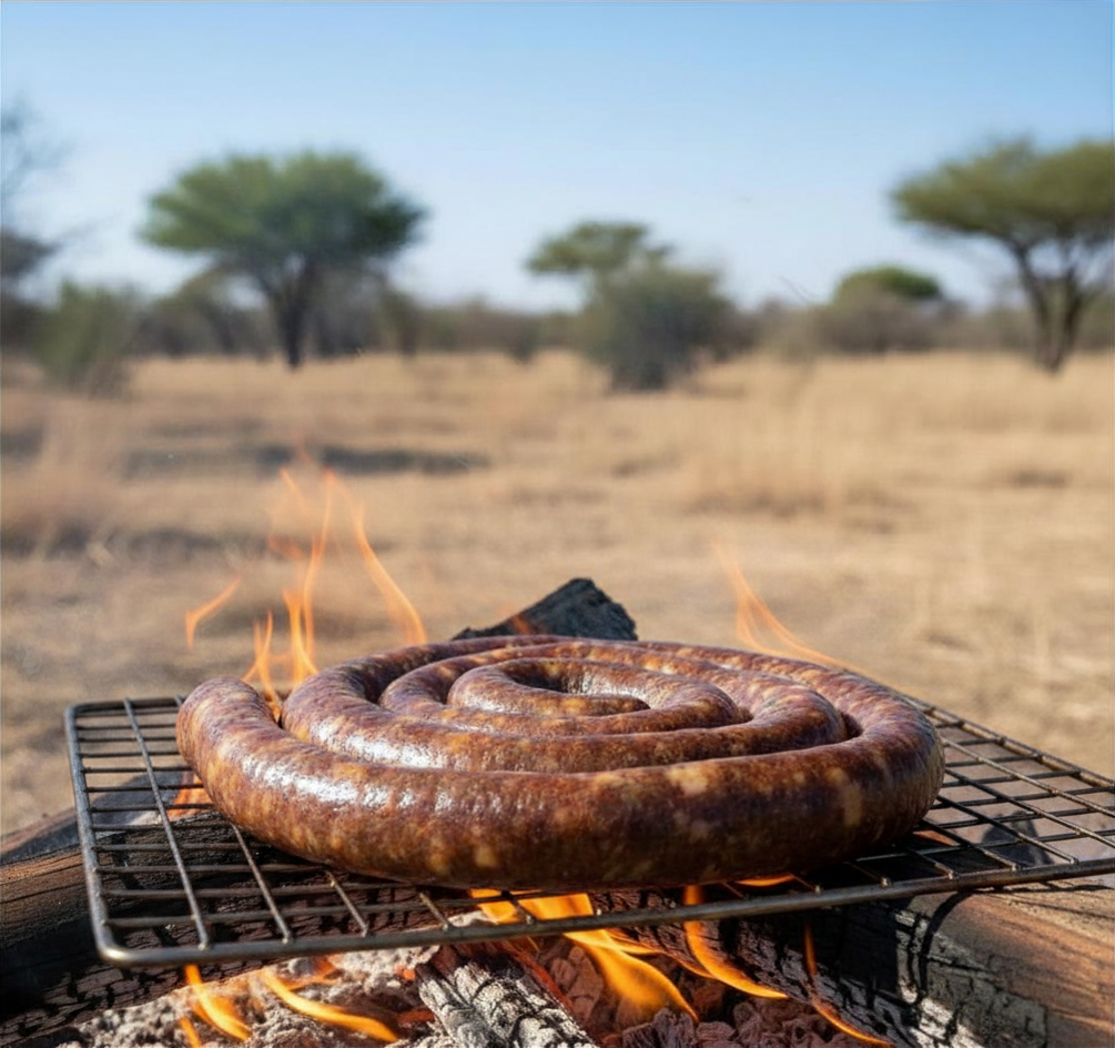 Venison wors on open fire in Bushveld